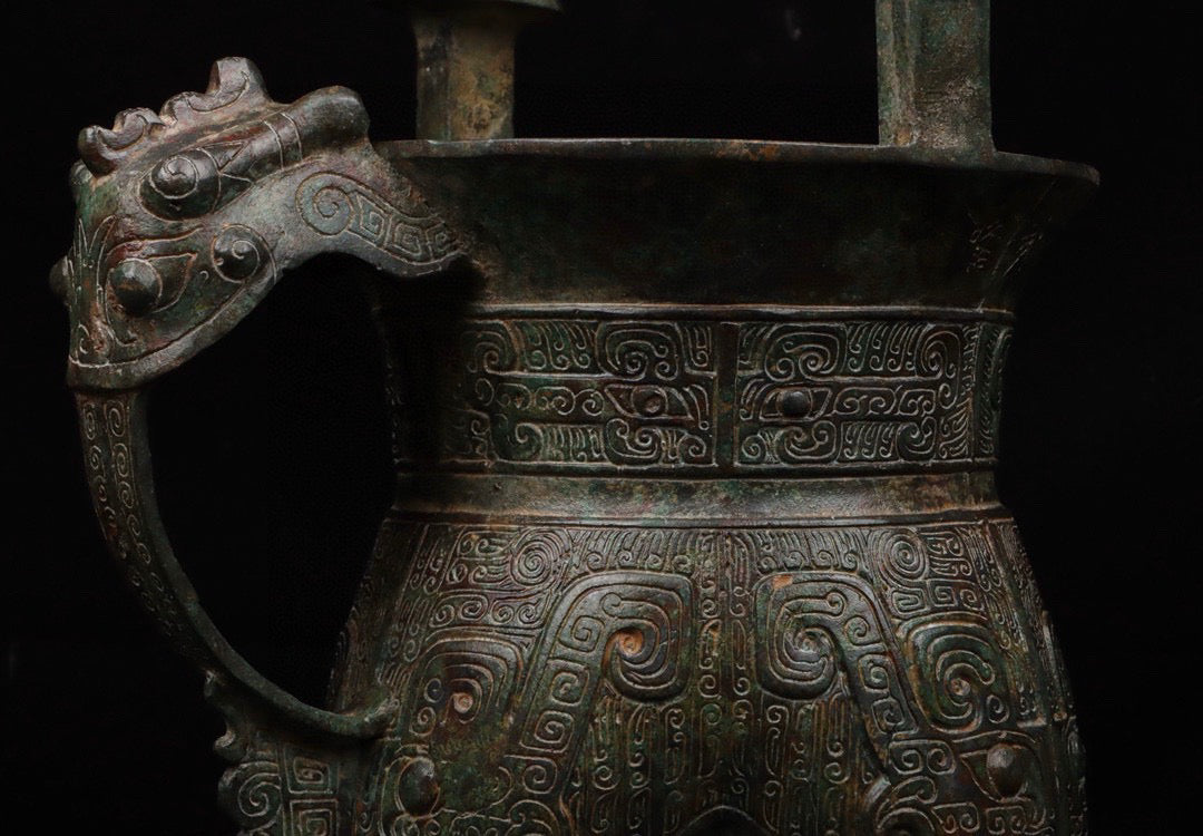 Chinese antique bronze beast faced bronze vessel