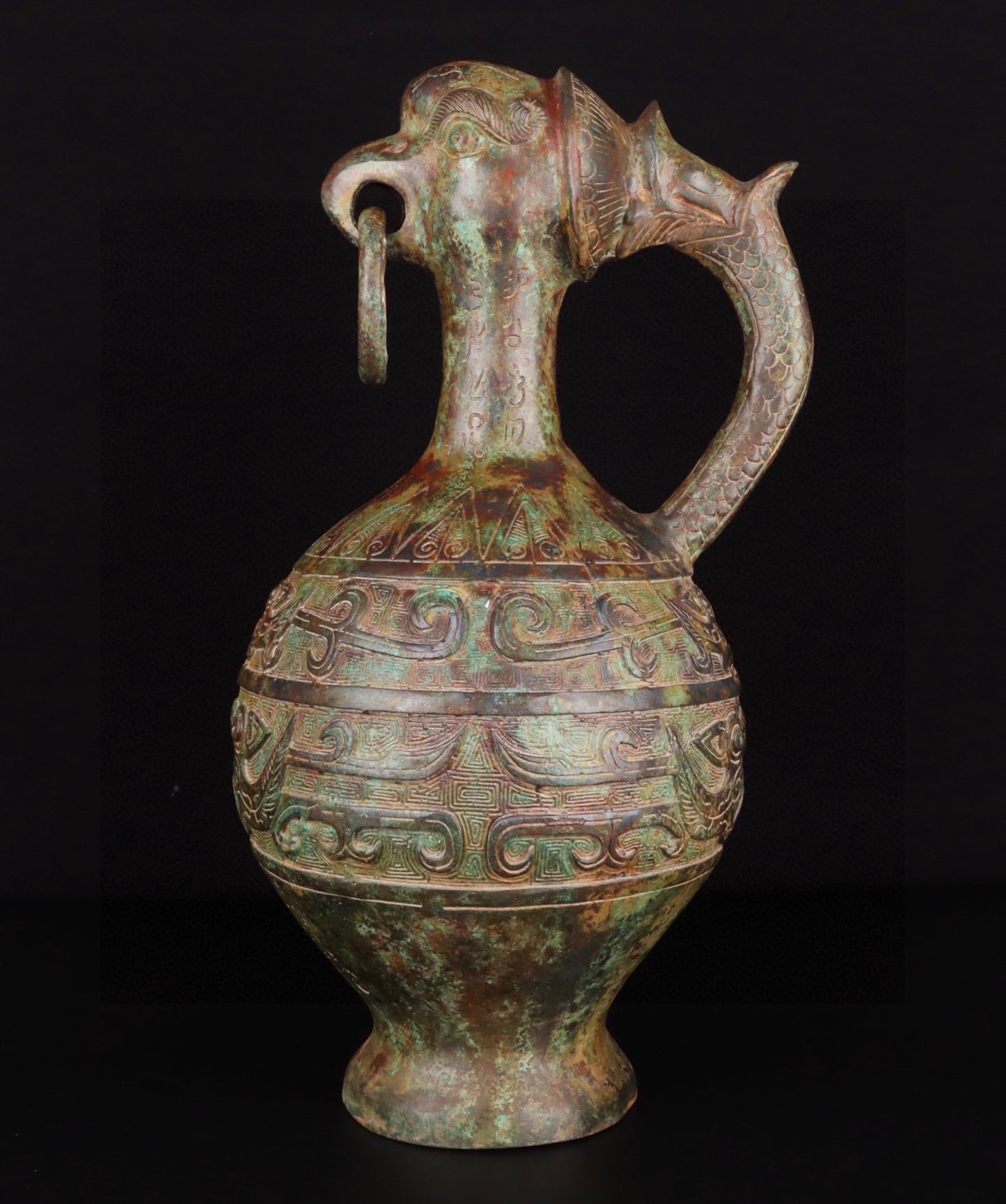 Chinese antique bronze full work eagle beaked human face teapot