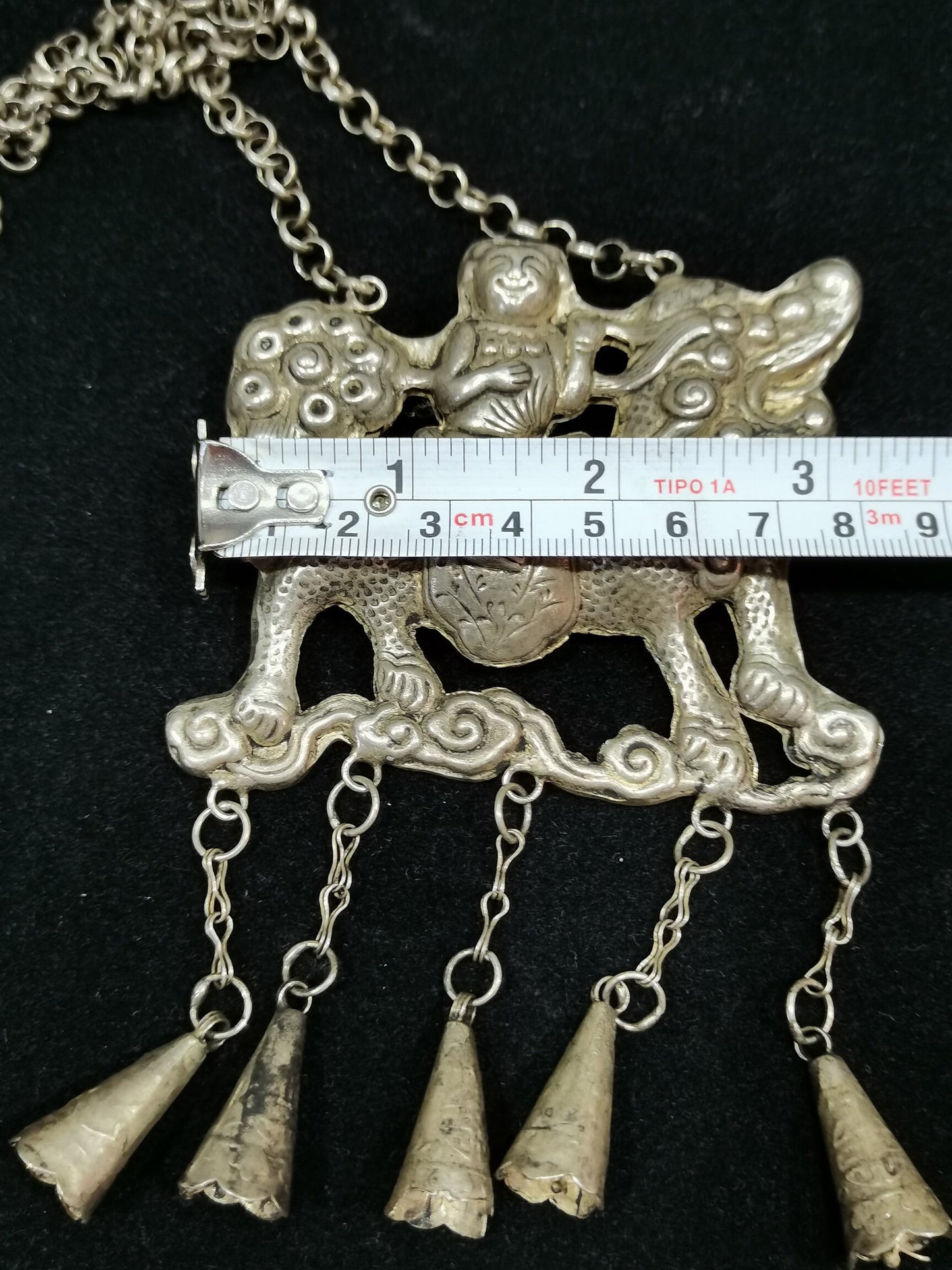 Chinese Antique Silver Kirin Lock Necklace