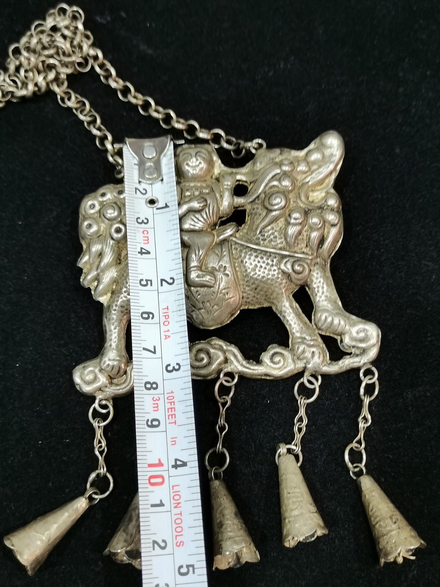 Chinese Antique Silver Kirin Lock Necklace