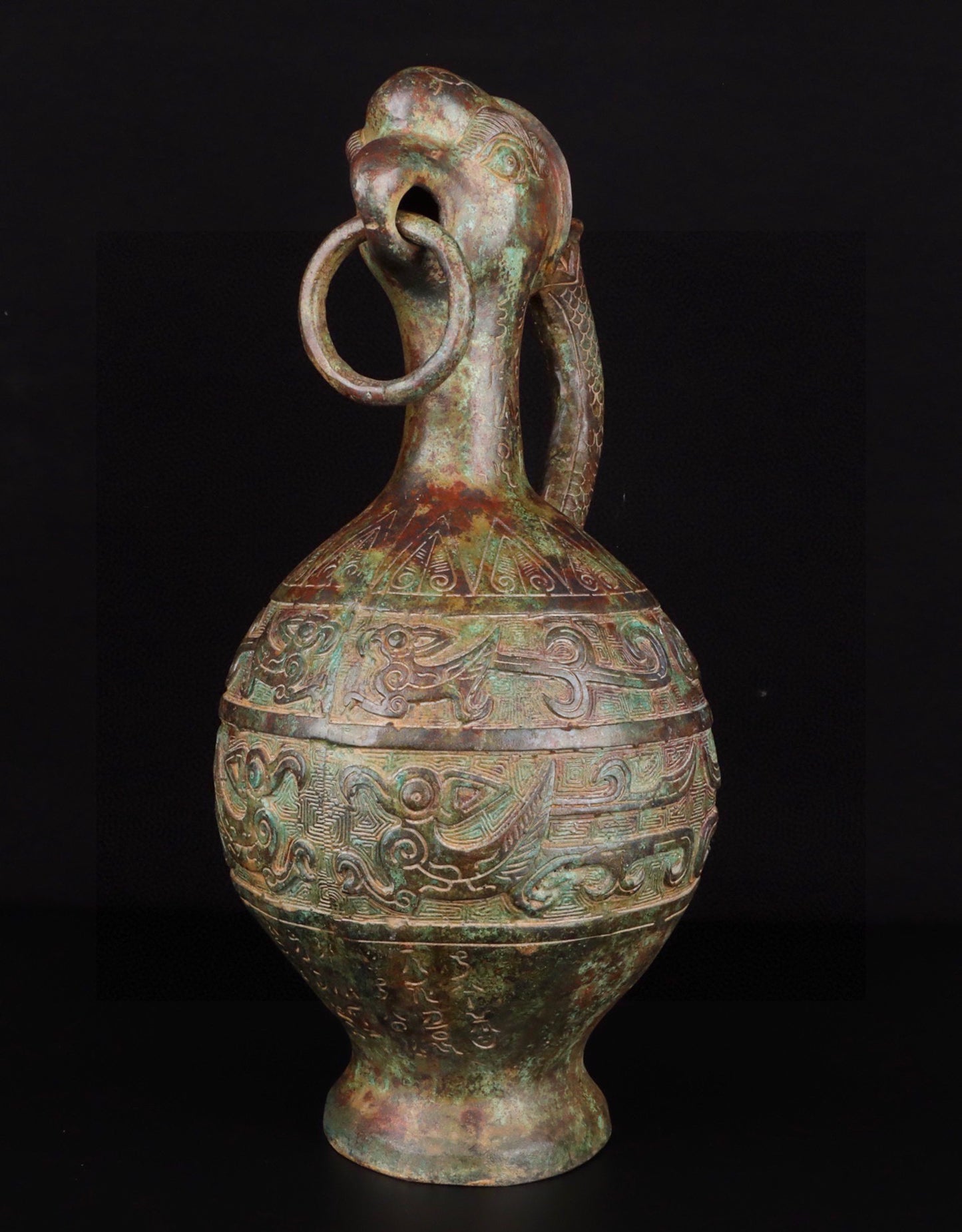 Chinese antique bronze full work eagle beaked human face teapot
