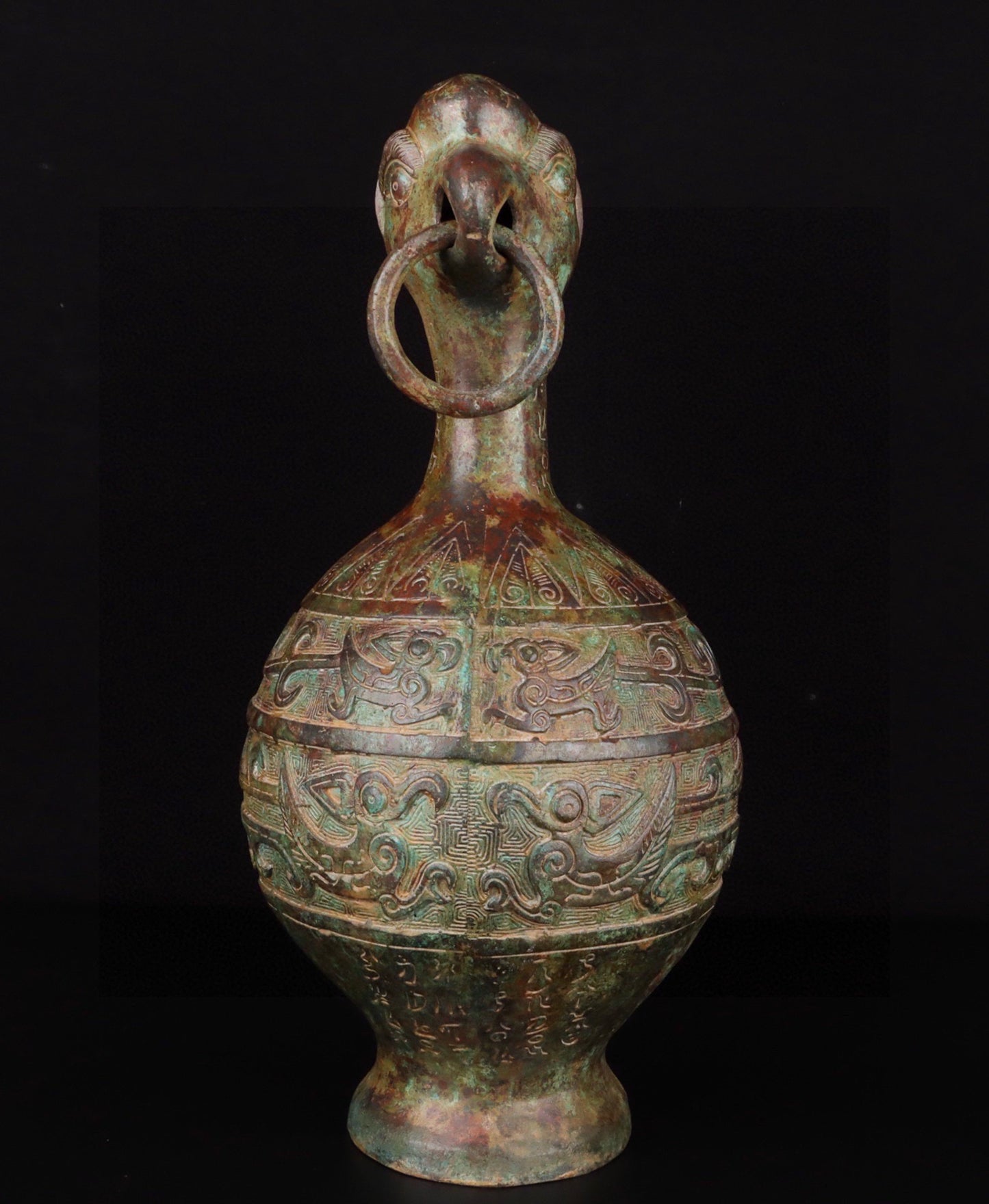 Chinese antique bronze full work eagle beaked human face teapot