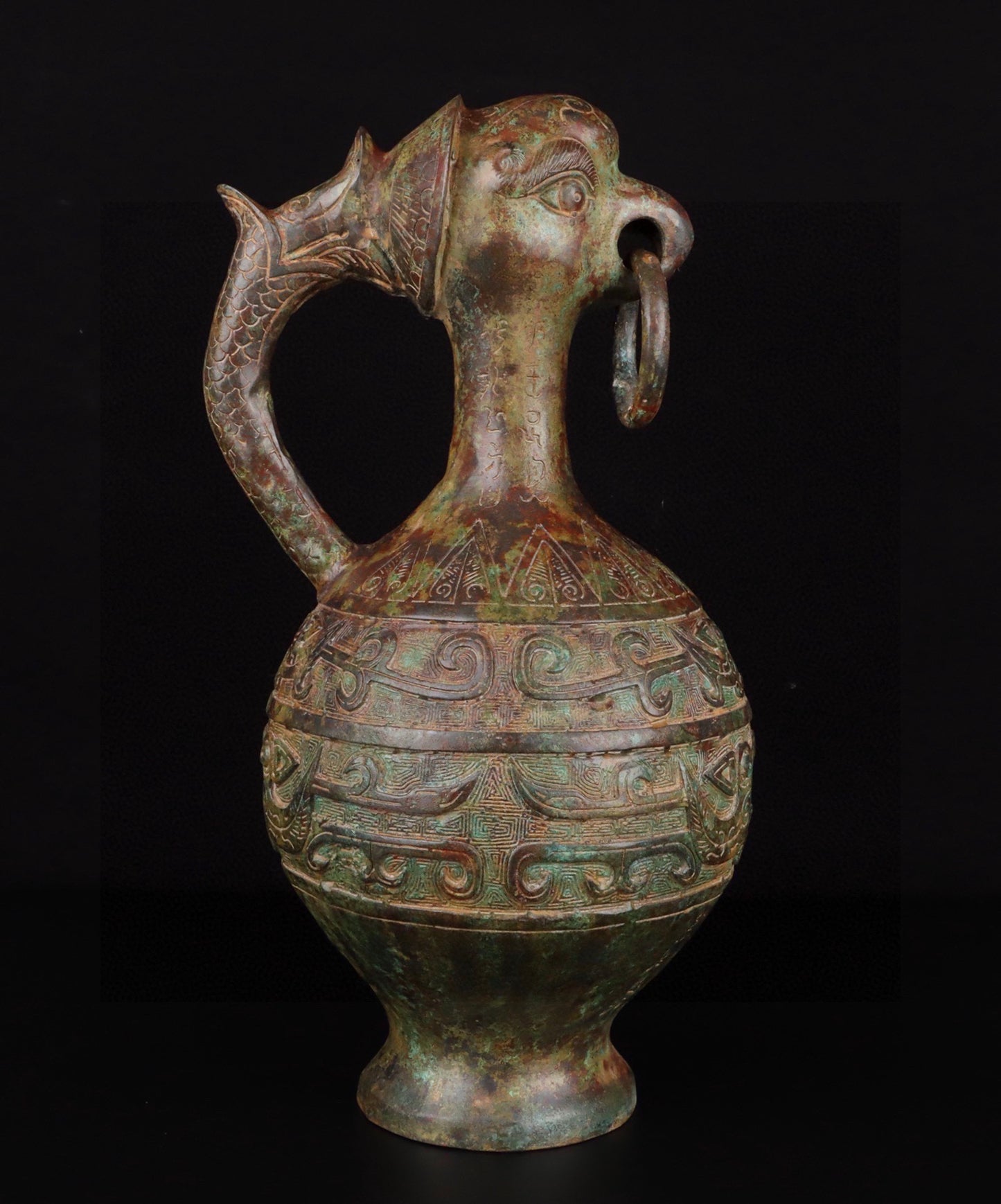 Chinese antique bronze full work eagle beaked human face teapot