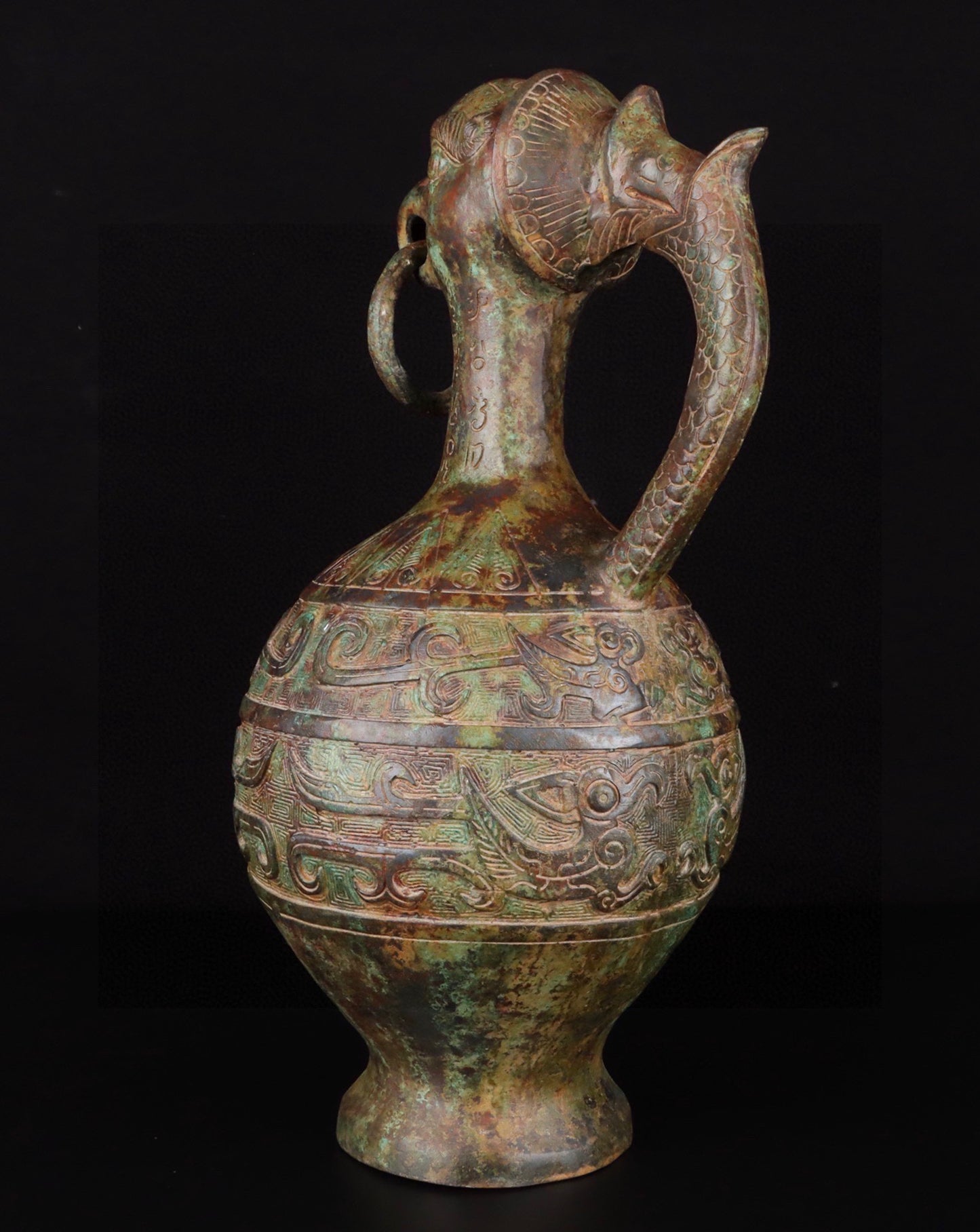 Chinese antique bronze full work eagle beaked human face teapot