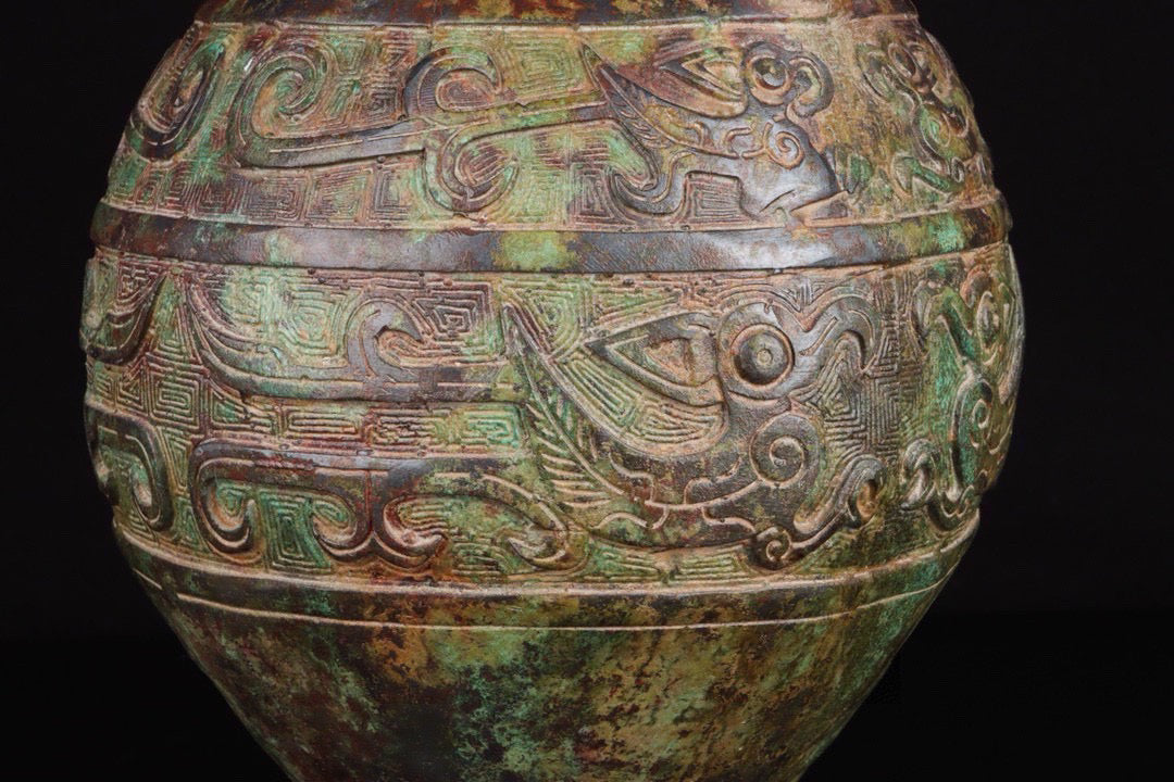 Chinese antique bronze full work eagle beaked human face teapot