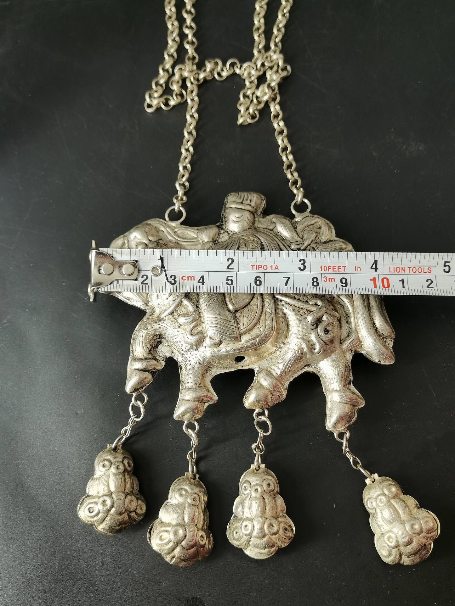 Chinese Antique Silver Kirin Long Life Lock Necklace