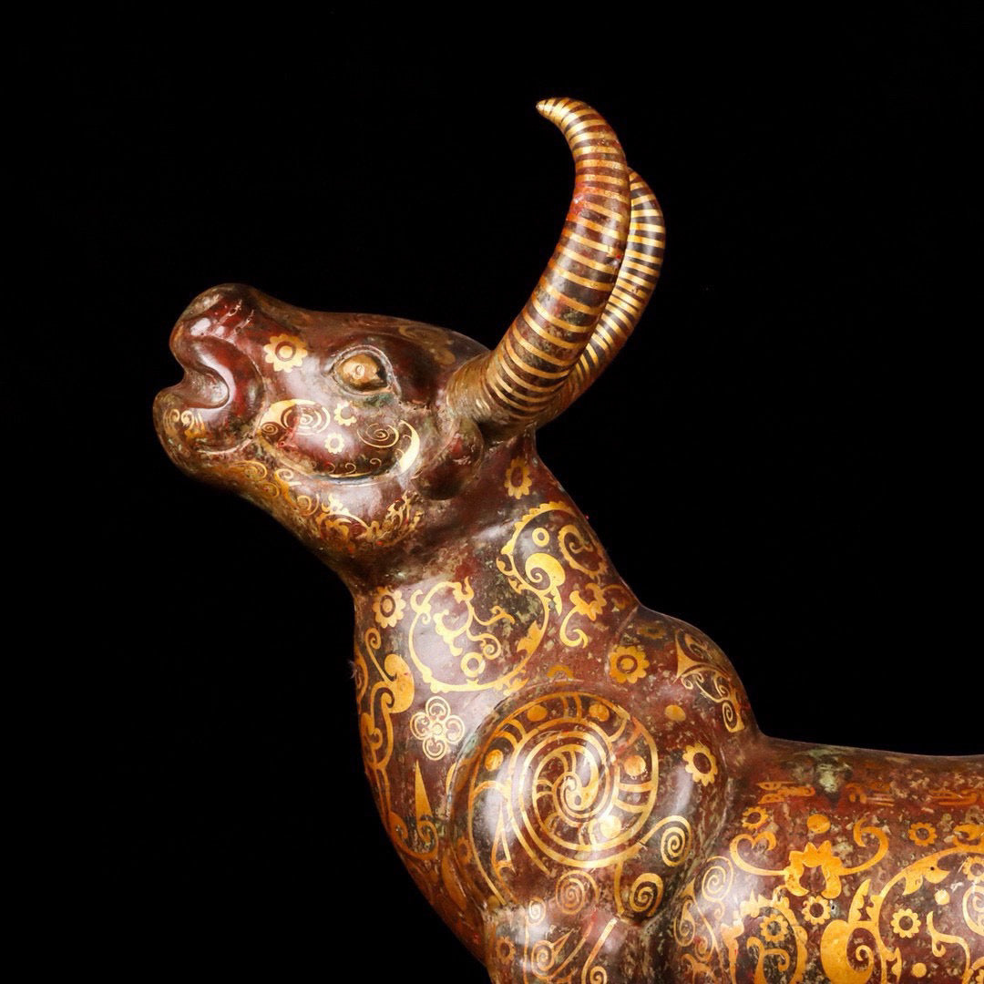 Chinese Antique Bronze Coined Gold Bull