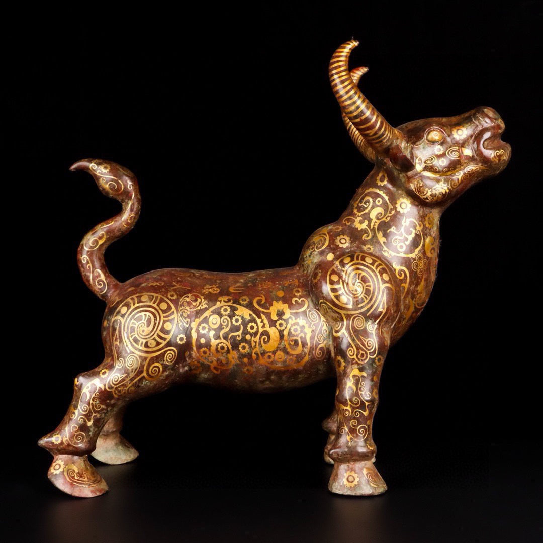 Chinese Antique Bronze Coined Gold Bull