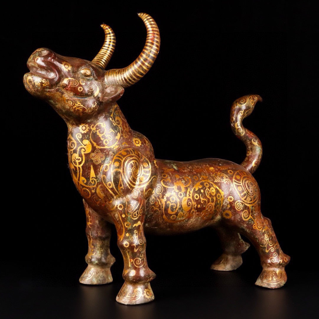 Chinese Antique Bronze Coined Gold Bull