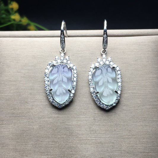 Ice Seed Golden Branch Jade Leaf Earrings