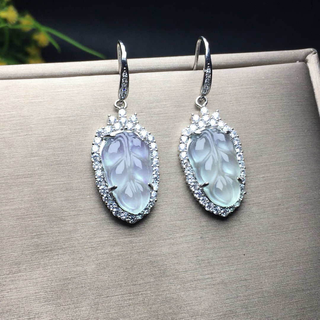 Ice Seed Golden Branch Jade Leaf Earrings