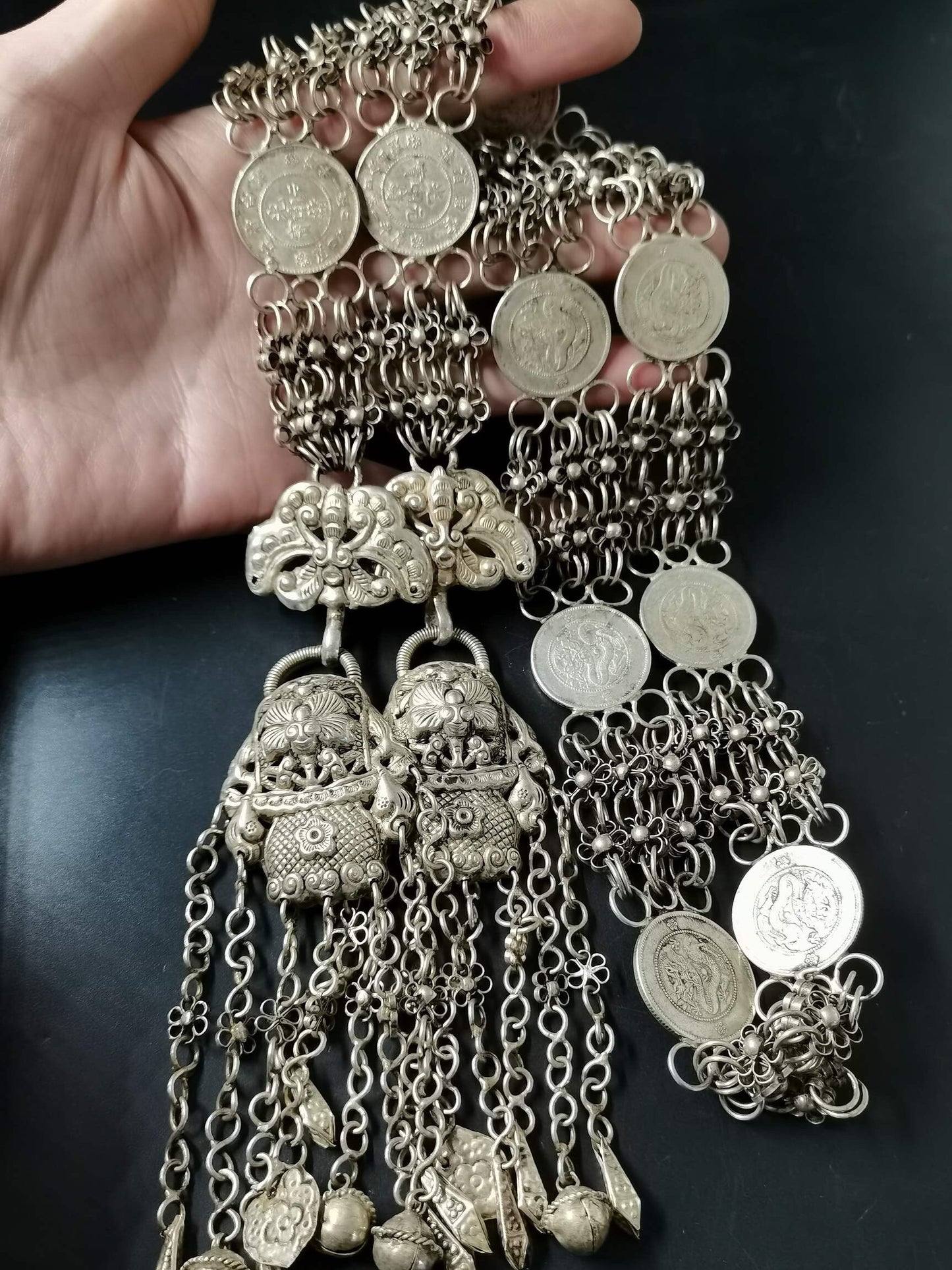 Chinese antique silver handmade plum blossom necklace