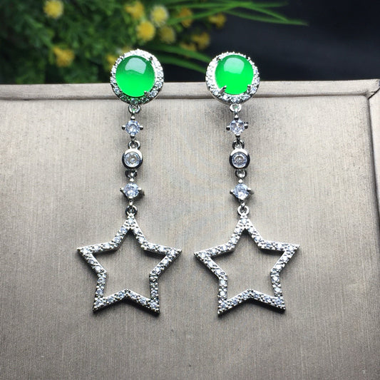 Ice Green Egg Face Jade Earrings