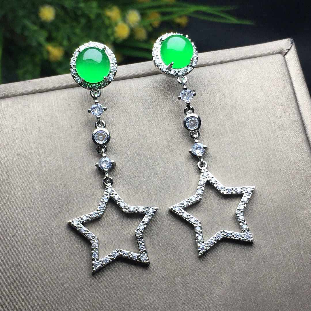 Ice Green Egg Face Jade Earrings