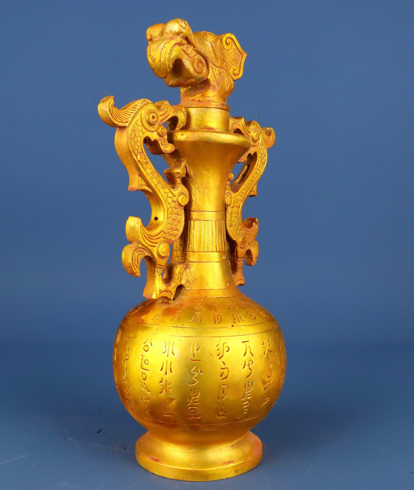 Chinese antique bronze gilded double dragon vase