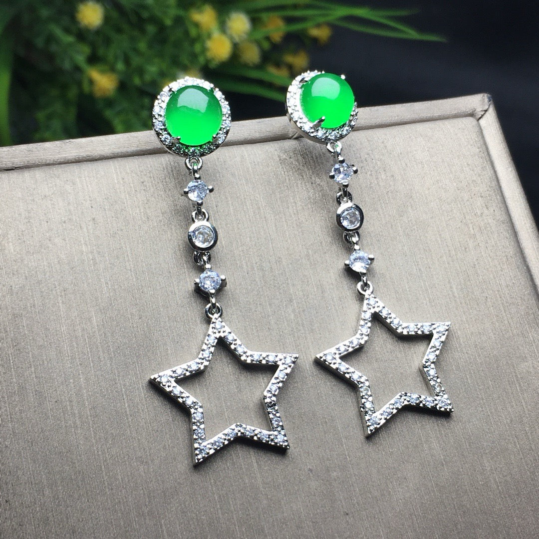 Ice Green Egg Face Jade Earrings