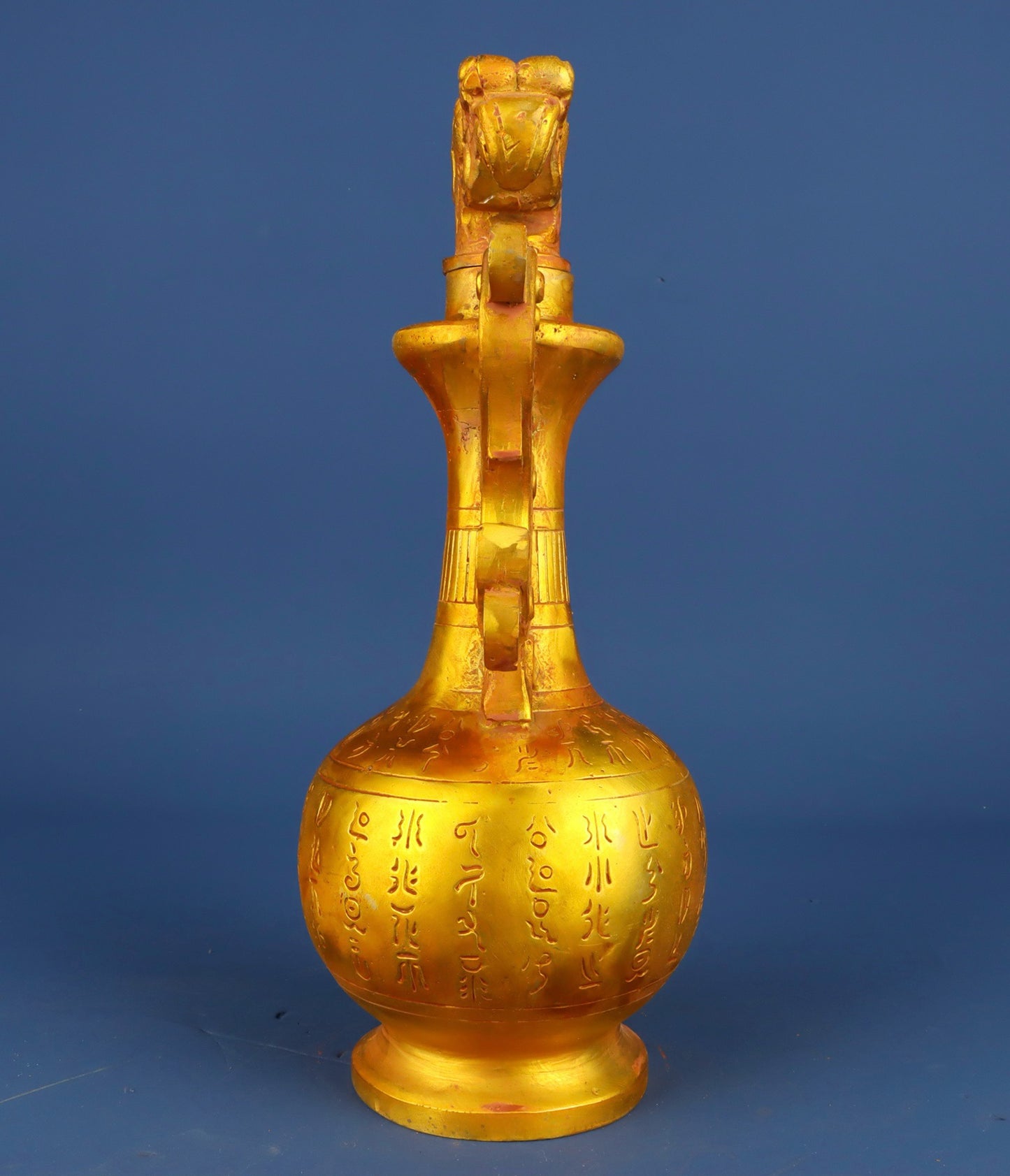 Chinese antique bronze gilded double dragon vase
