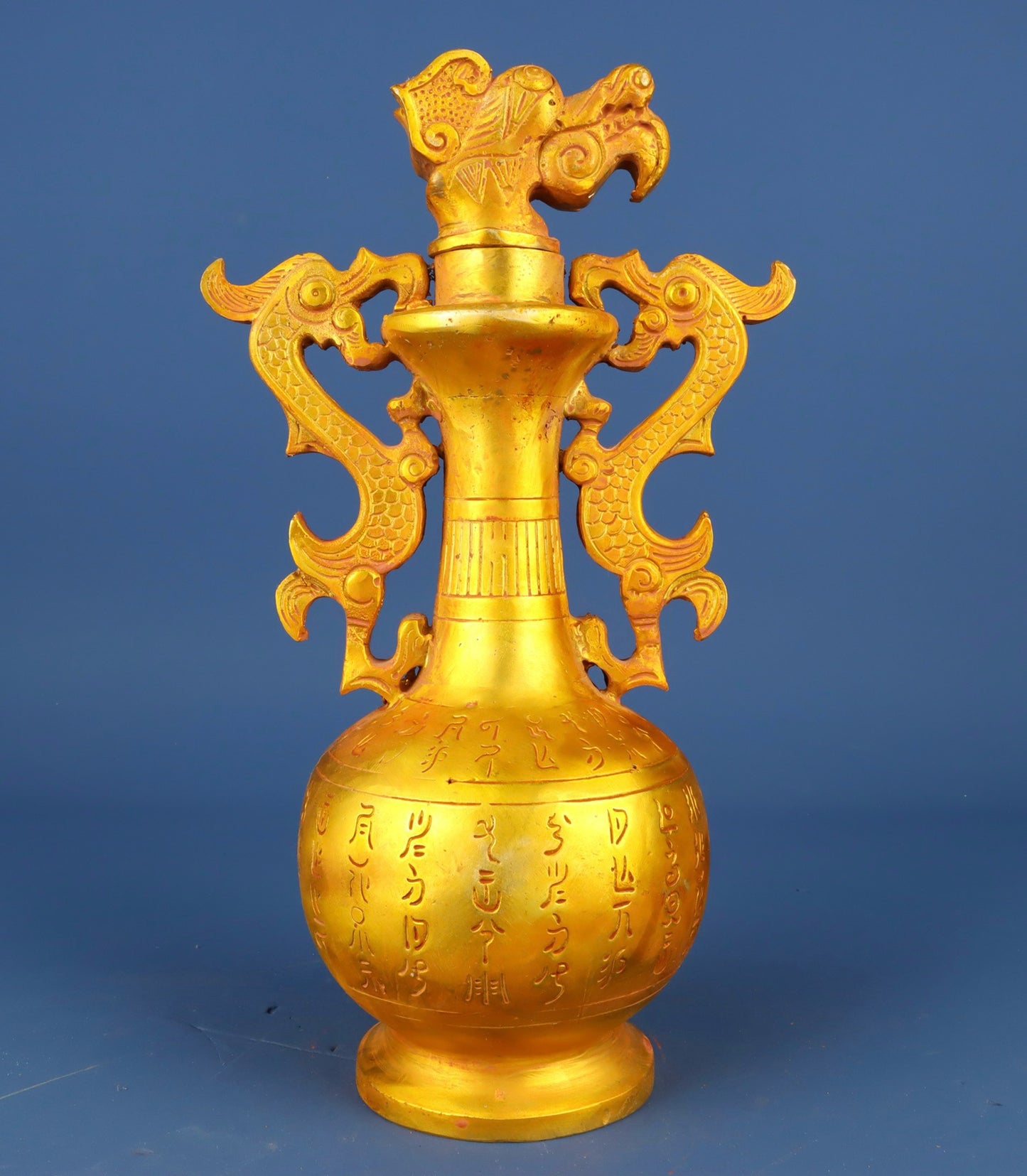 Chinese antique bronze gilded double dragon vase