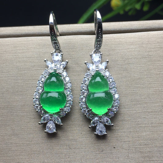 Ice Green Jade Gourd Earrings
