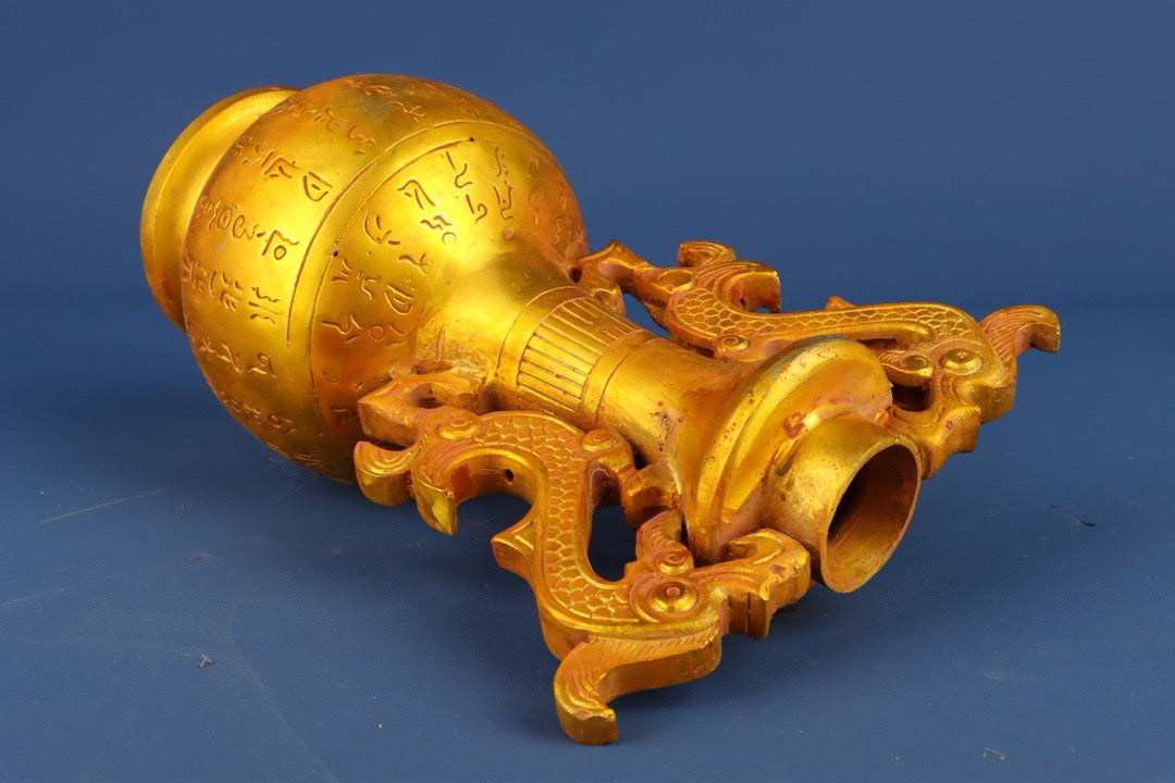 Chinese antique bronze gilded double dragon vase