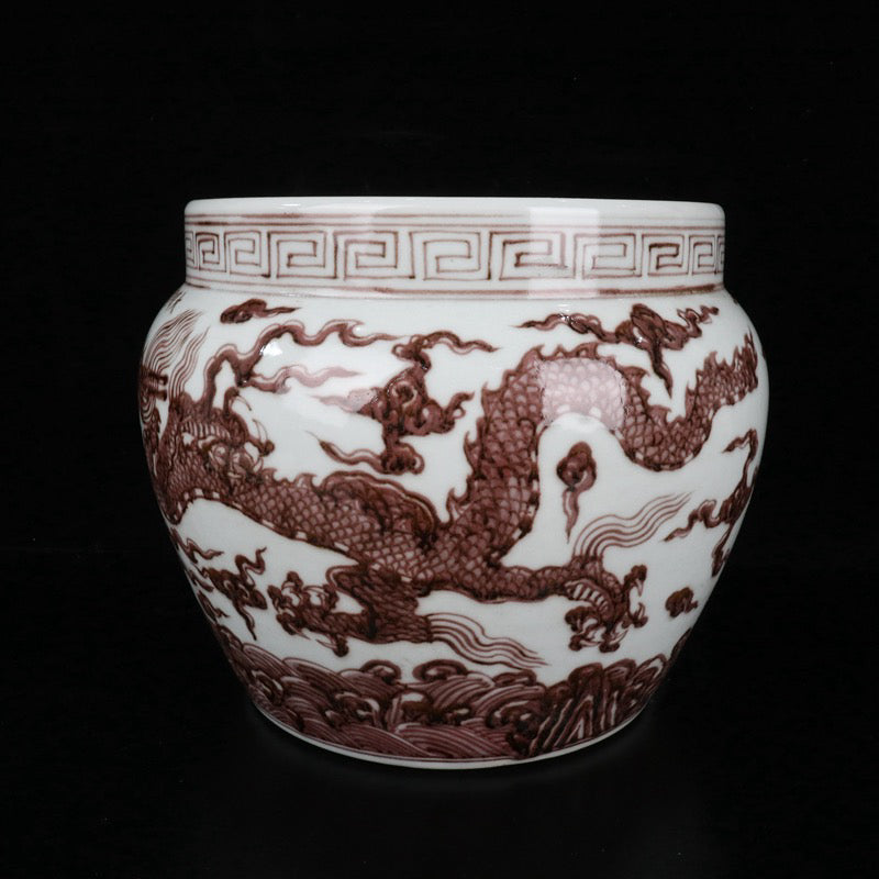 Glazed Red Cloud Dragon Pattern Jar
