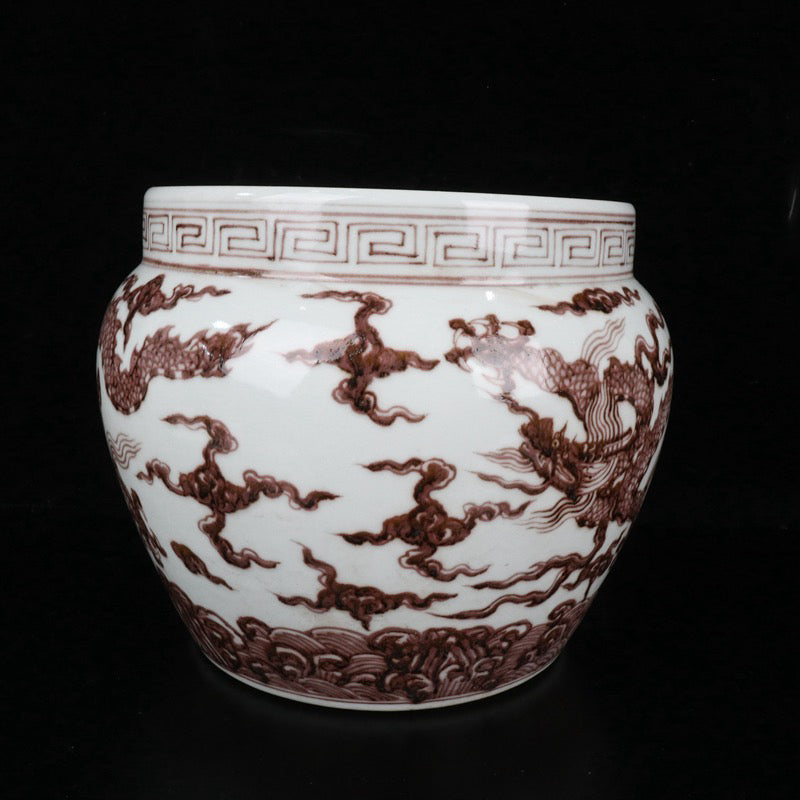 Glazed Red Cloud Dragon Pattern Jar