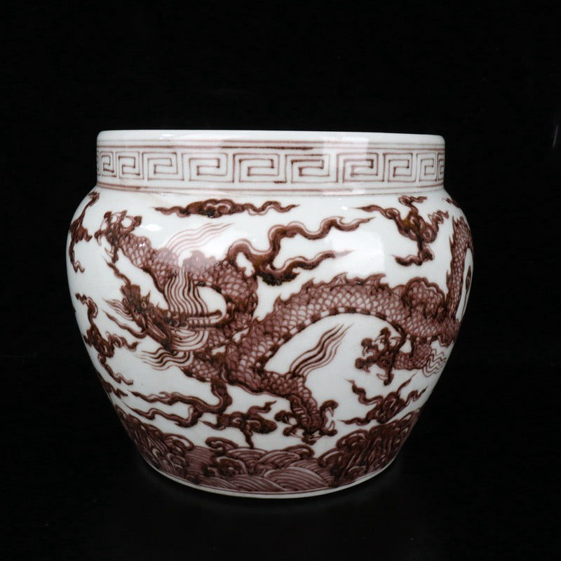 Glazed Red Cloud Dragon Pattern Jar