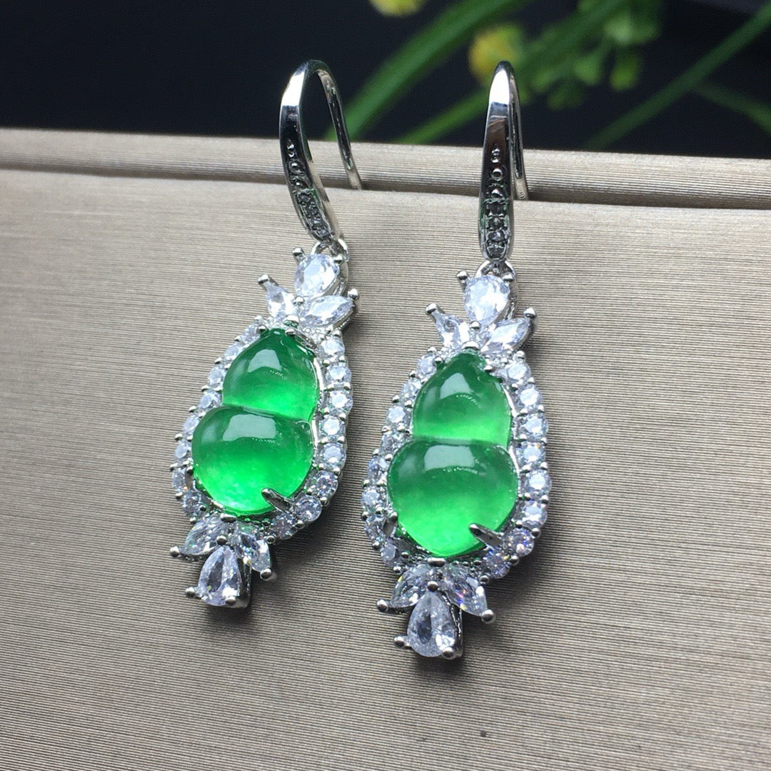 Ice Green Jade Gourd Earrings