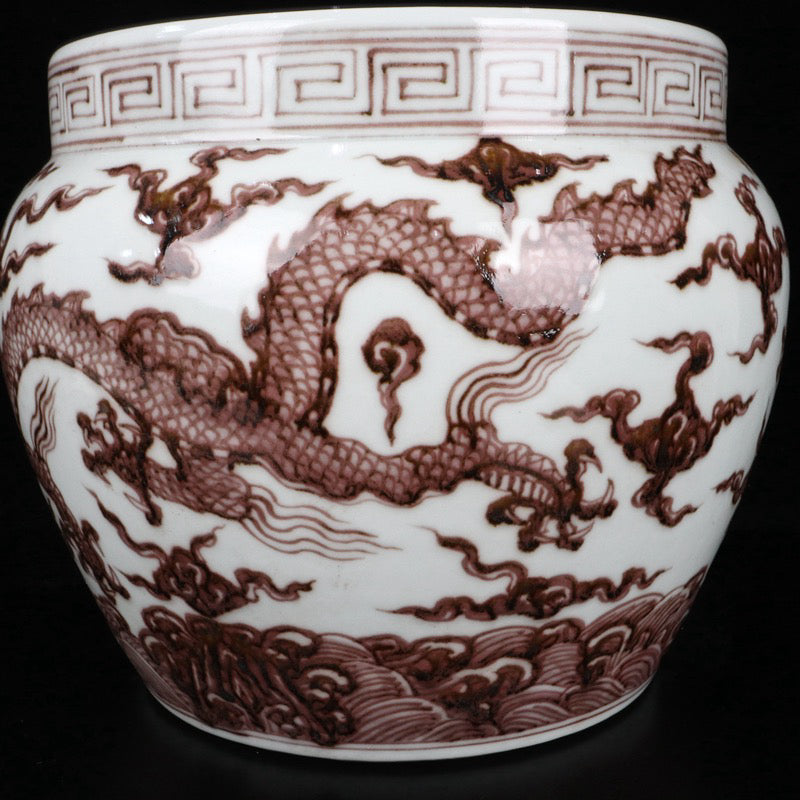 Glazed Red Cloud Dragon Pattern Jar