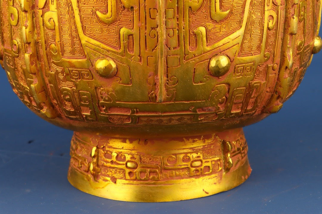 Chinese antique bronze gilded animal face four sheep jar