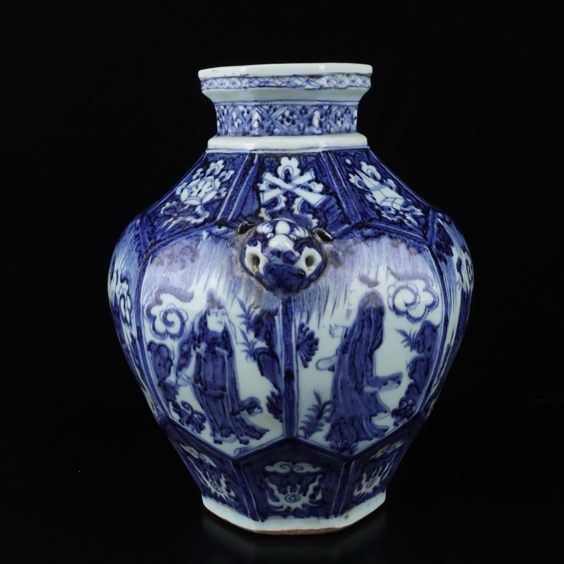 Blue and white character stories, patterned beast ear jar