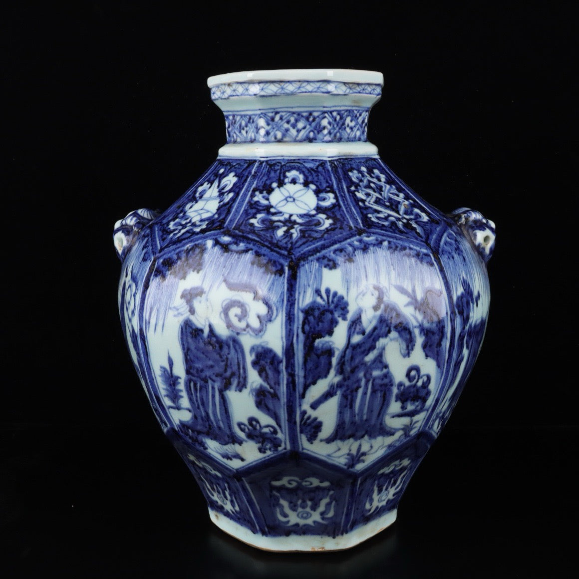 Blue and white character stories, patterned beast ear jar