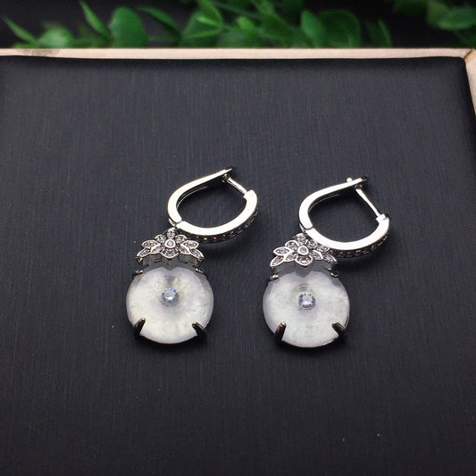 Ice seed safety buckle jade earrings