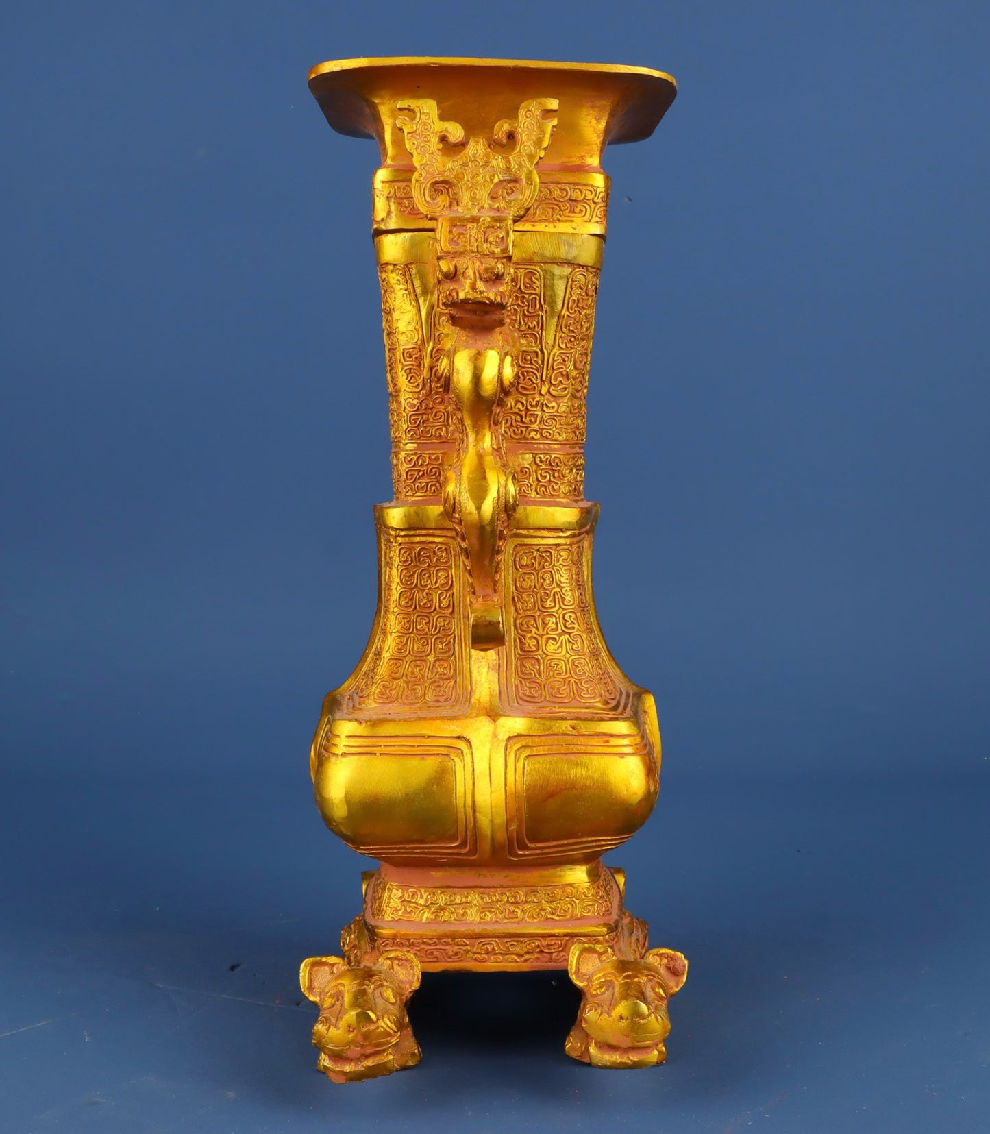 Chinese antique bronze gilded double dragon vase