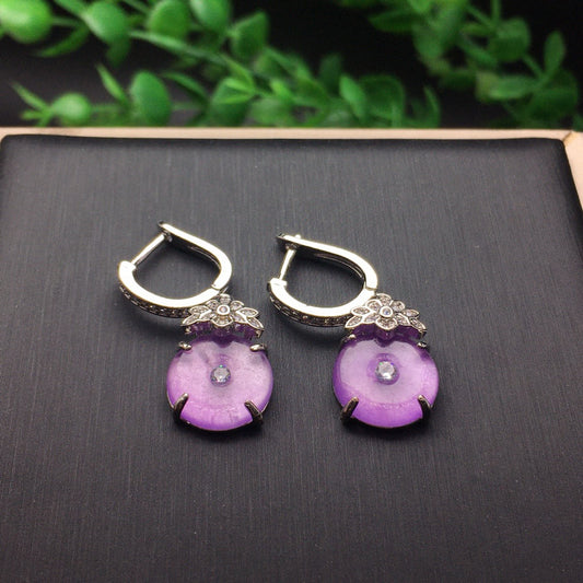 Ice Violet Safety Buckle Jade Earrings