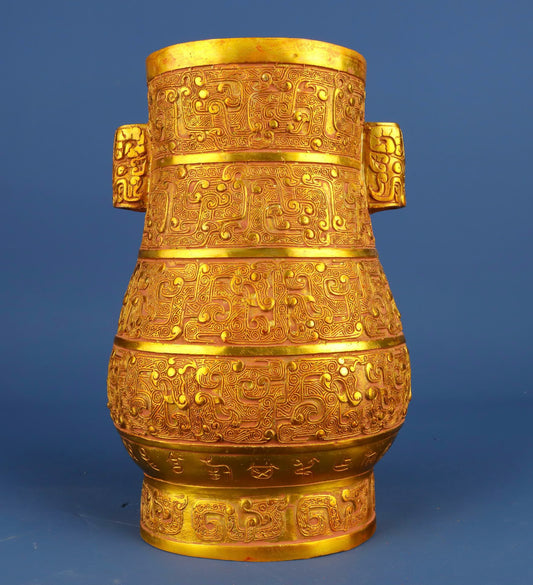 Chinese antique bronze gilded flat vase