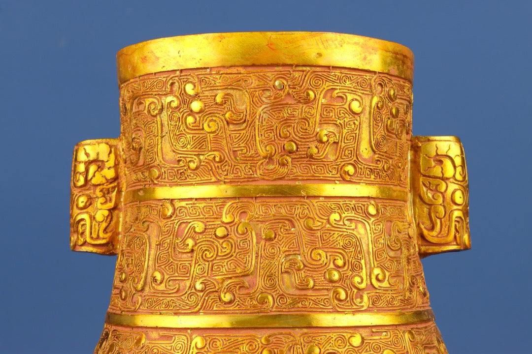 Chinese antique bronze gilded flat vase