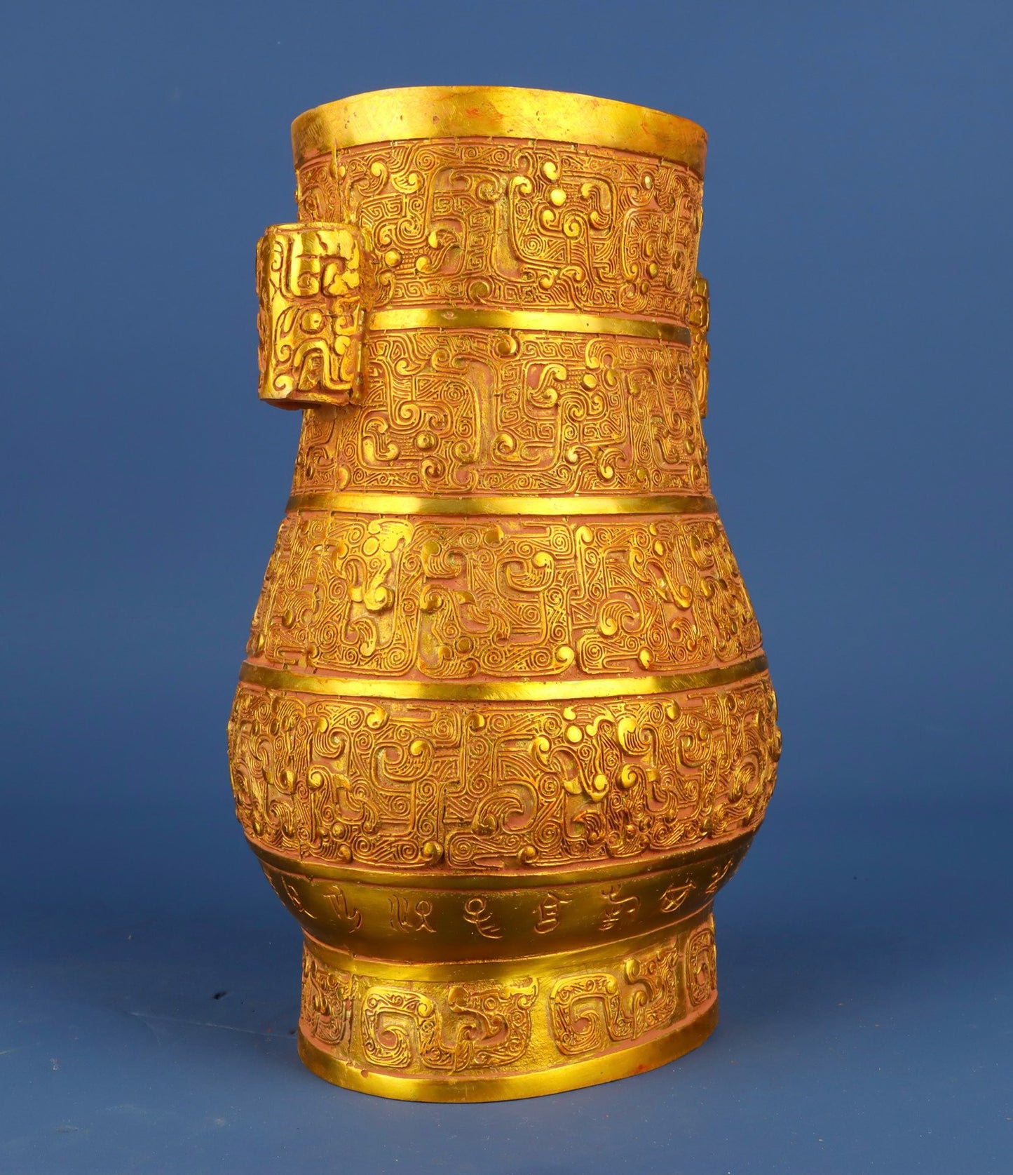 Chinese antique bronze gilded flat vase