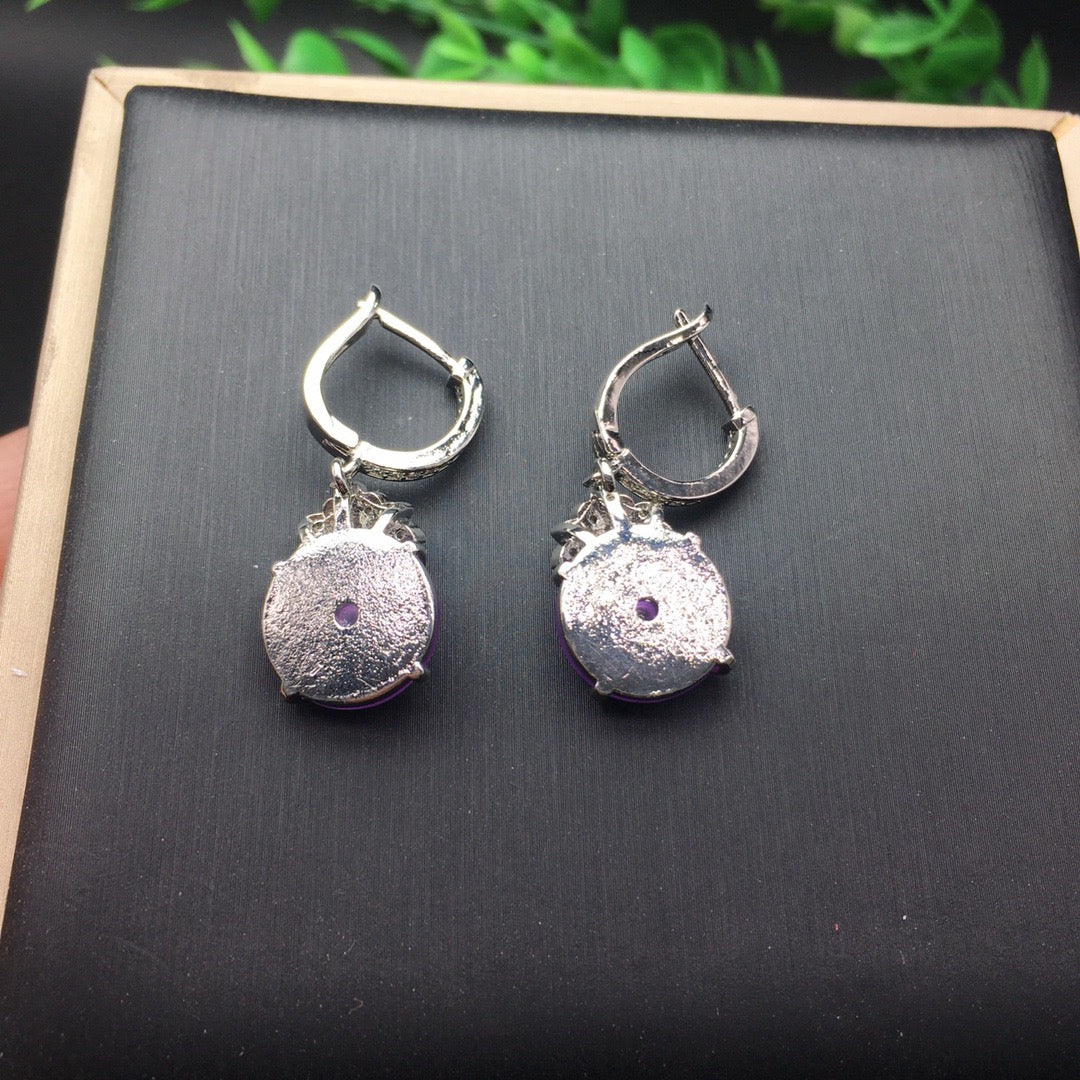 Ice Violet Safety Buckle Jade Earrings