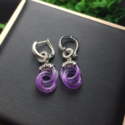 Ice Violet New Handmade Jade Earrings