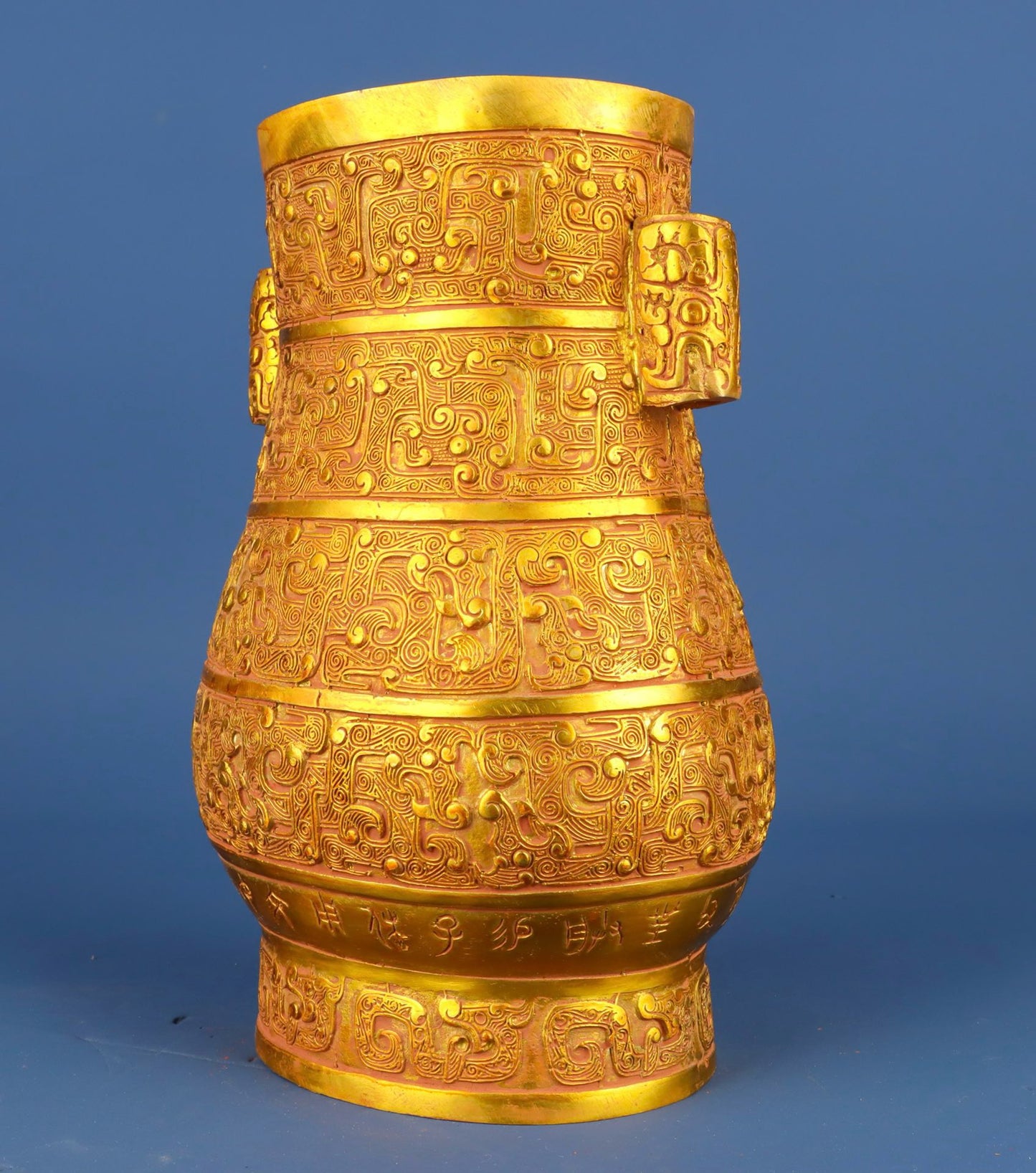 Chinese antique bronze gilded flat vase