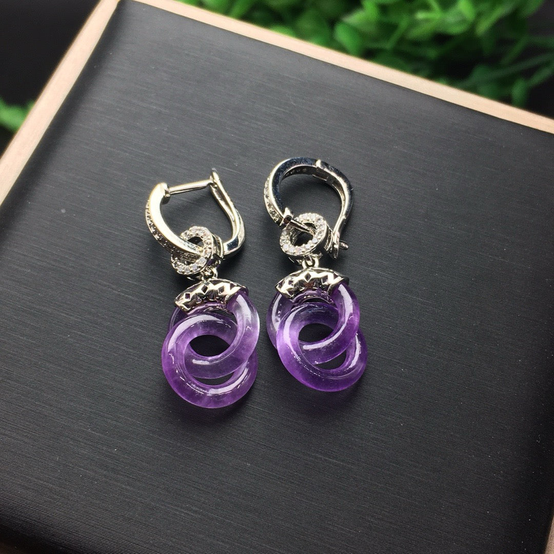 Ice Violet New Handmade Jade Earrings