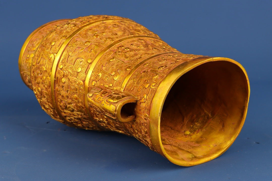 Chinese antique bronze gilded flat vase