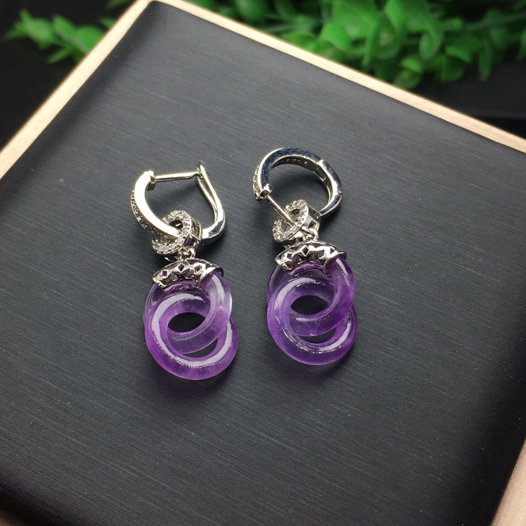 Ice Violet New Handmade Jade Earrings