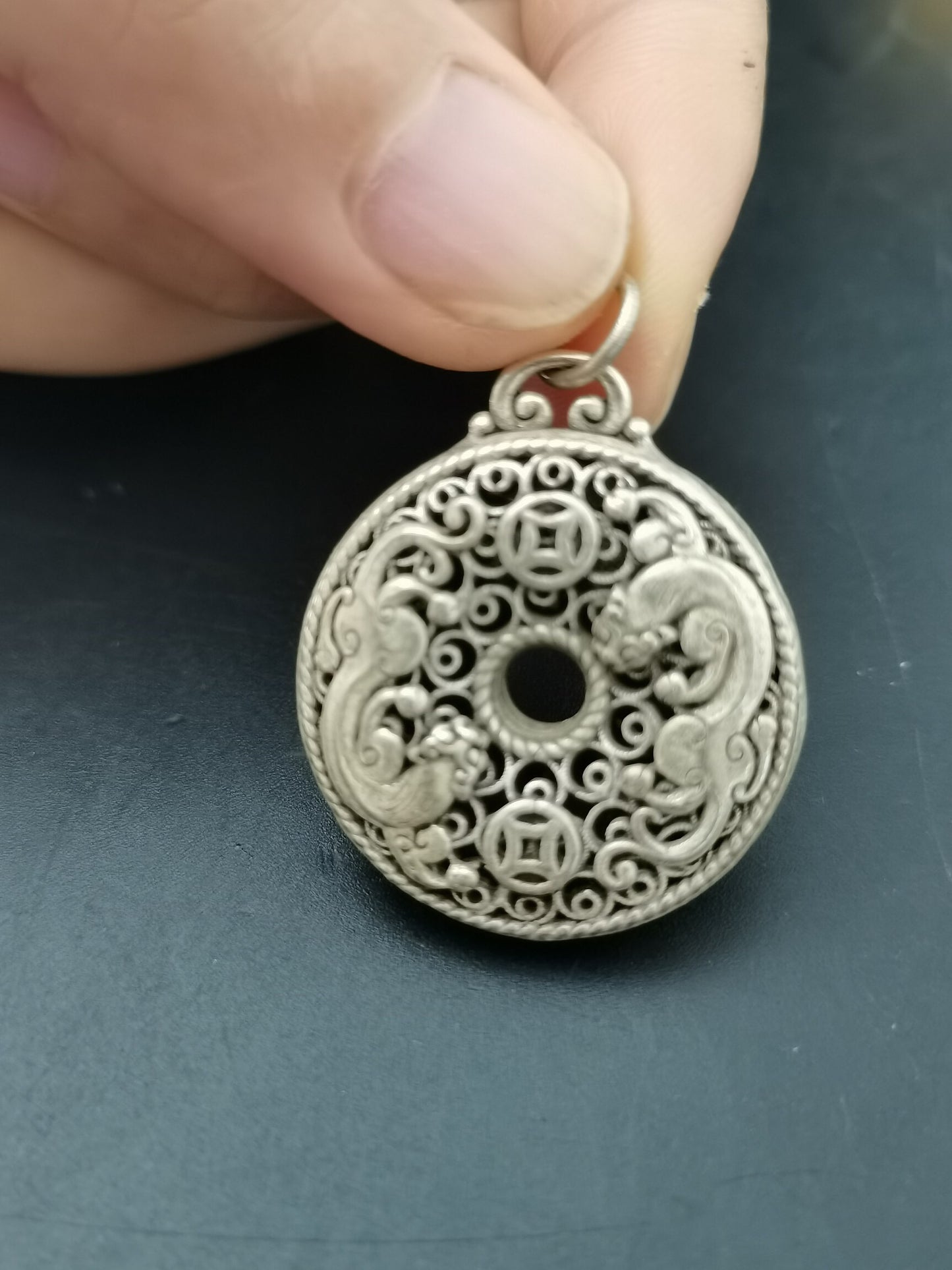 Chinese antique silver hollow pendant