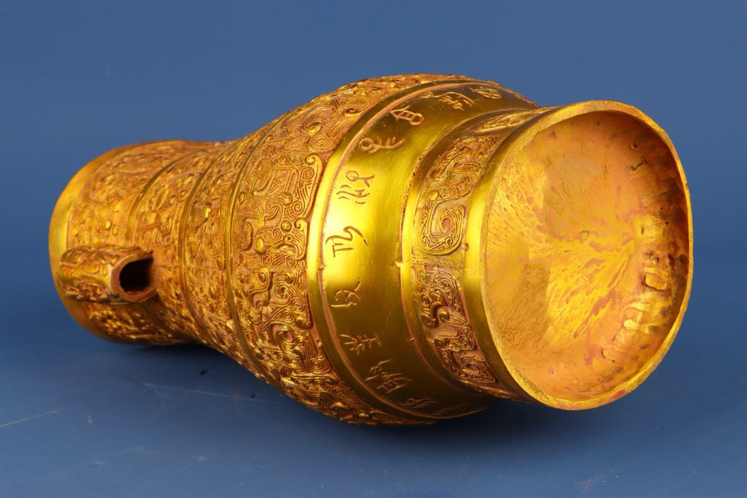 Chinese antique bronze gilded flat vase