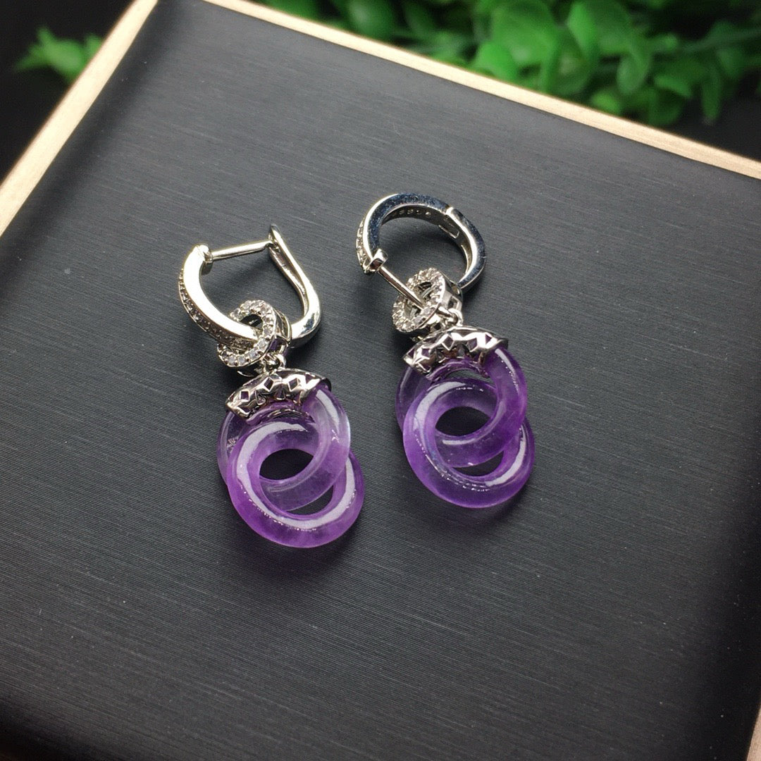 Ice Violet New Handmade Jade Earrings