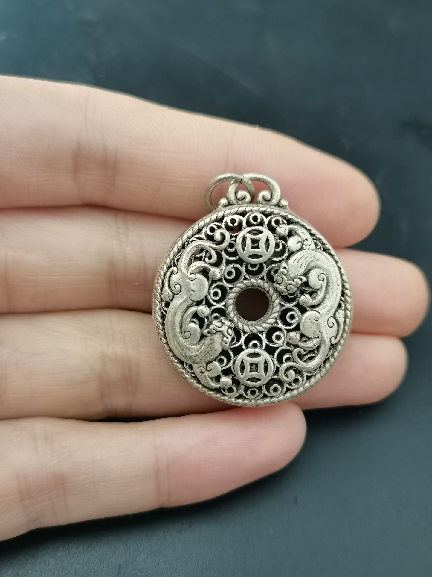 Chinese antique silver hollow pendant
