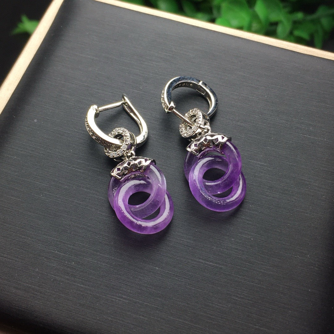 Ice Violet New Handmade Jade Earrings