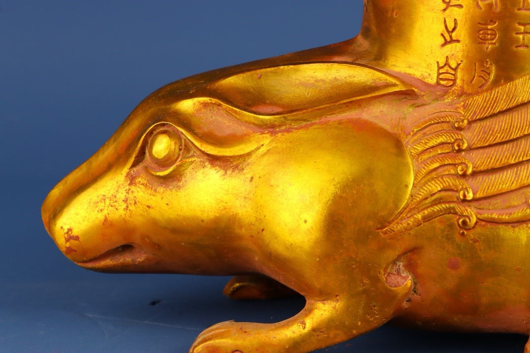 Chinese antique bronze gilded rabbit statue